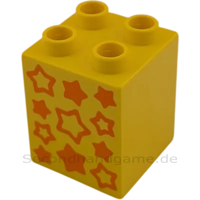 Lego Duplo 2x2x2 Doppelstein Gelb mit 11 orangenen Sternen