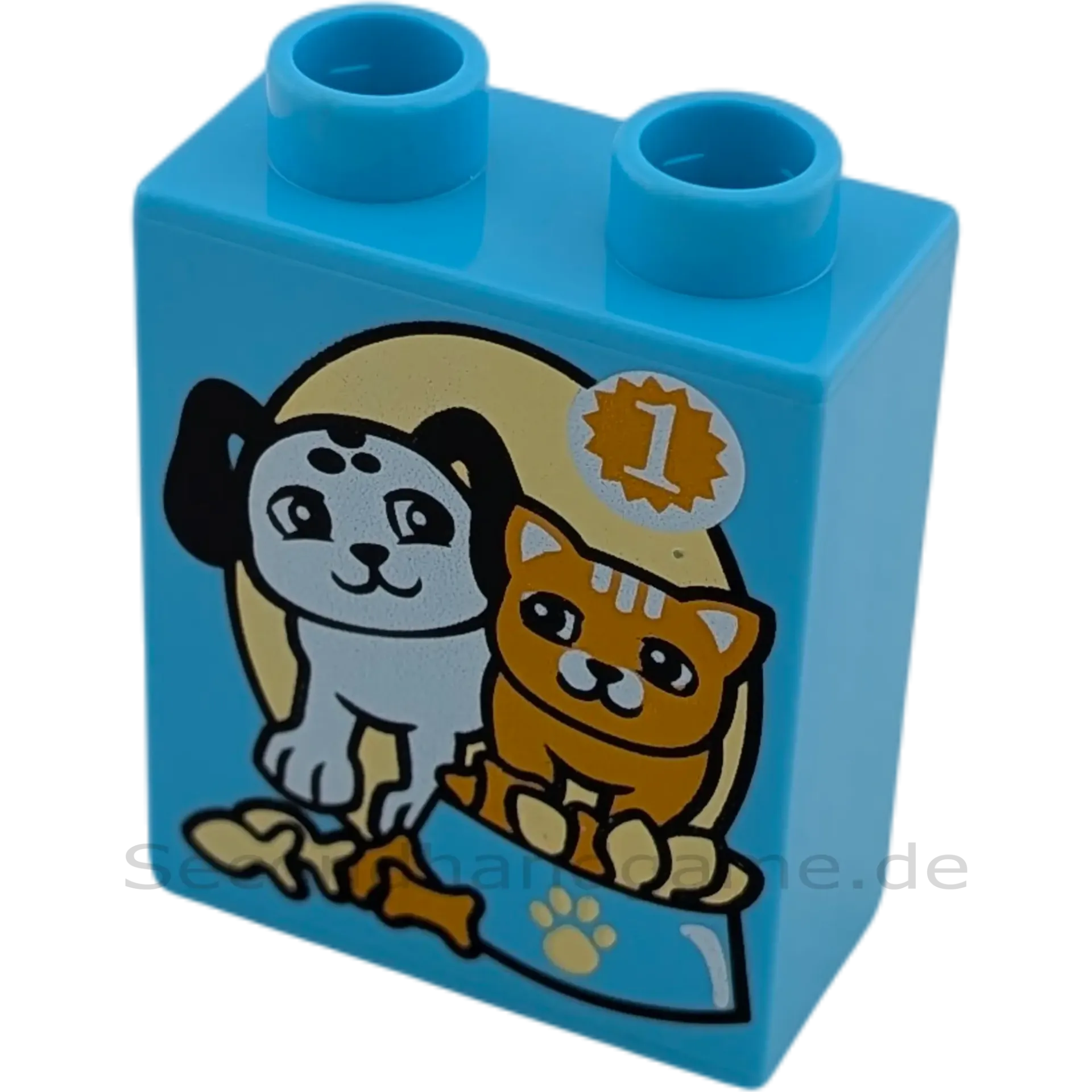 Lego Duplo 4066 Stein 1x2x2 Blau Hund und Katze mit Napf Hundefutter Katzenfutter